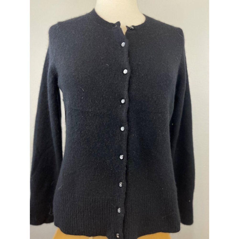 Women's Apt 9 100% Cashmere Cardigan Black Button Up L/S Crewneck Soft Solid S/M